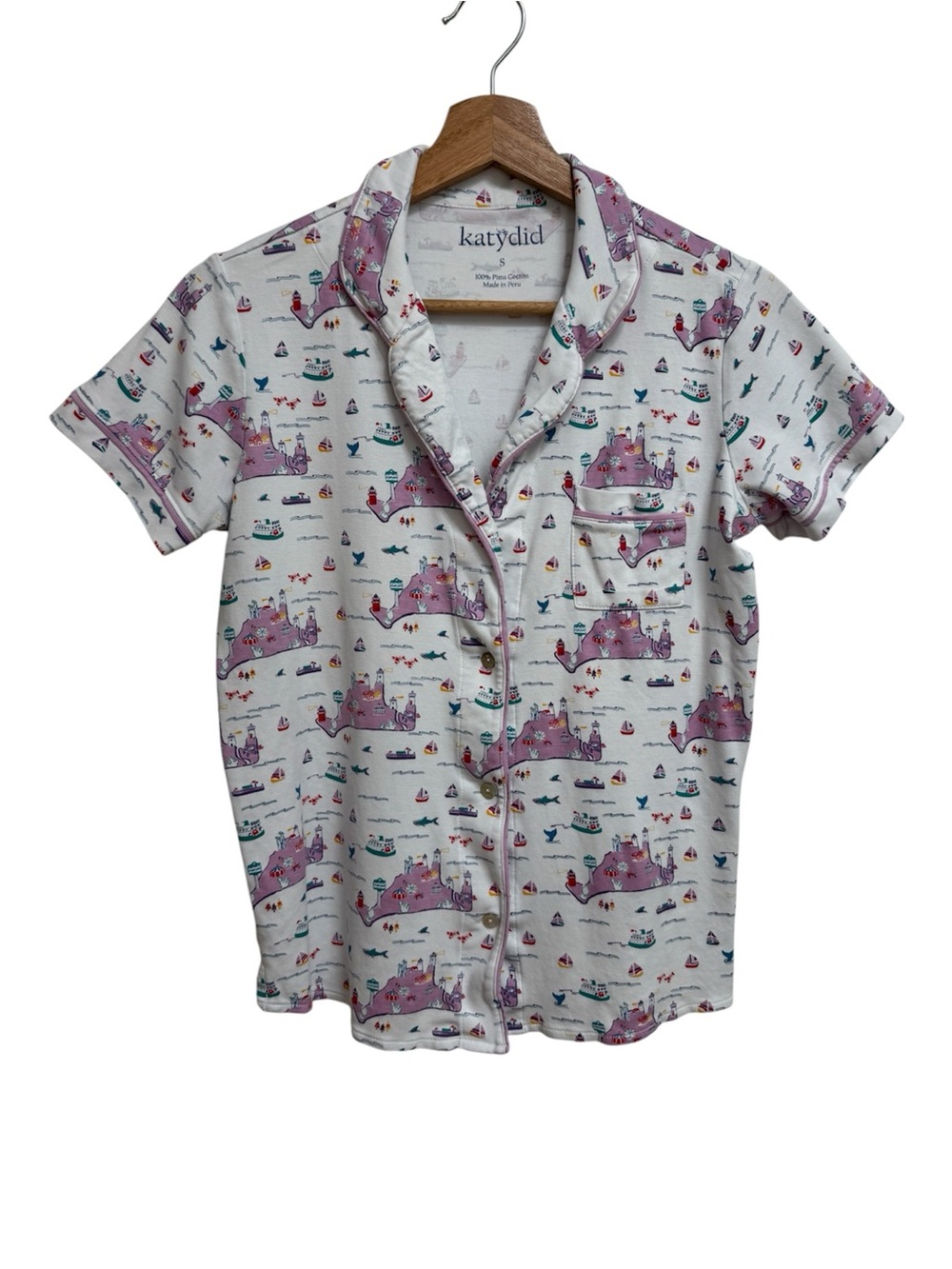 Katydid Martha’s Vineyard Summer Polo PJ Top Women Small Loungewear Pajama Coast